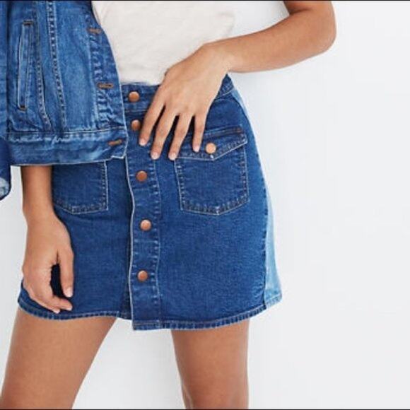 Madewell Spliced Two Tone Denim Mini Skirt 26 2 - Picture 1 of 9